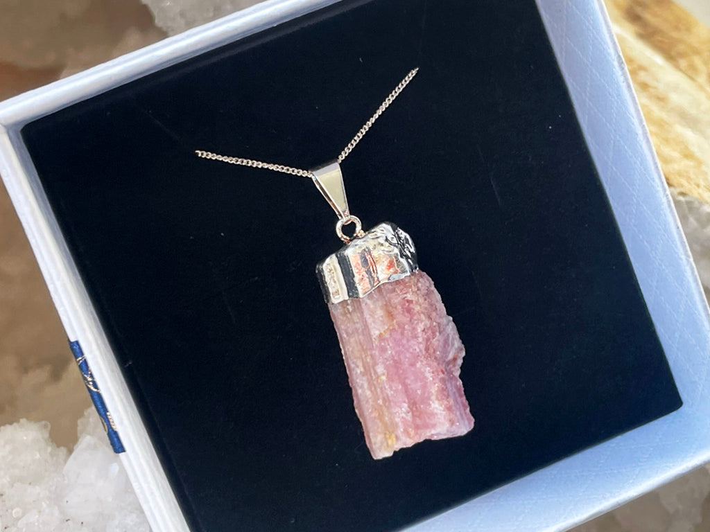 Natural Pink Tourmaline Silver Necklace