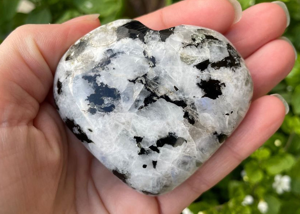 Polished Rainbow Moonstone Puff Heart