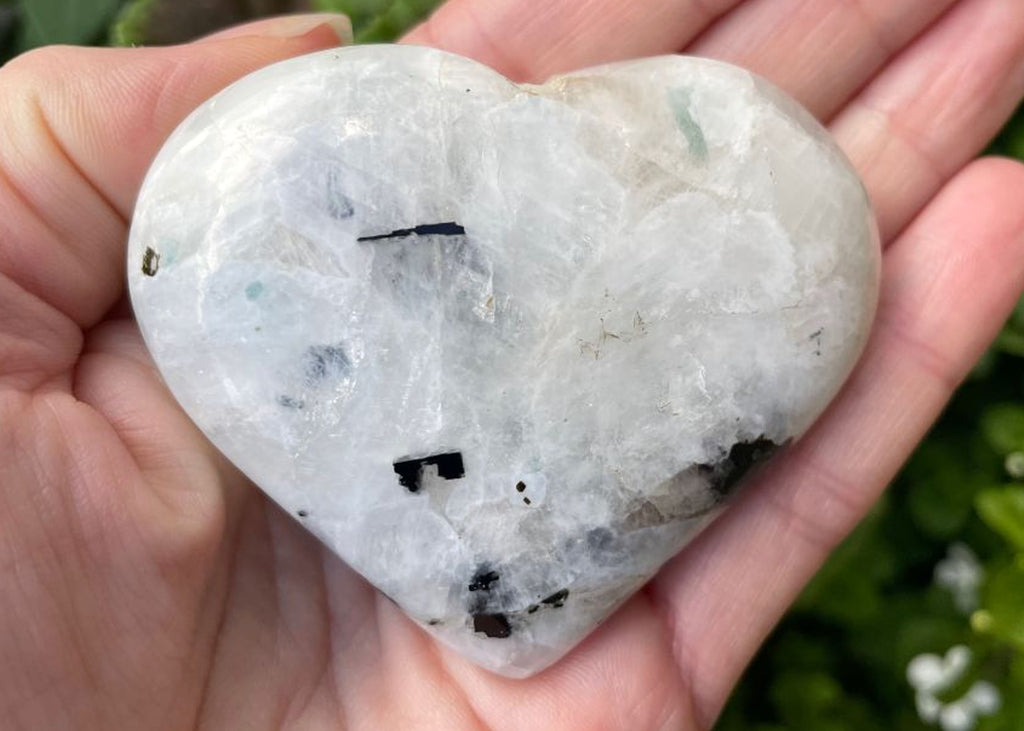 Polished Rainbow Moonstone Puff Heart