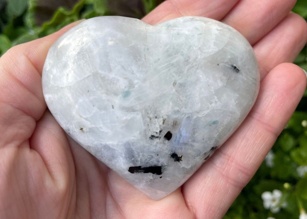 Polished Rainbow Moonstone Puff Heart