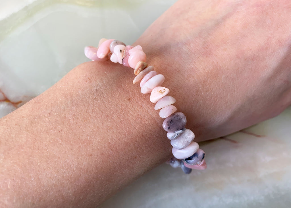 Pink Opal Crystal Bracelet And Tumblestone Gift Set