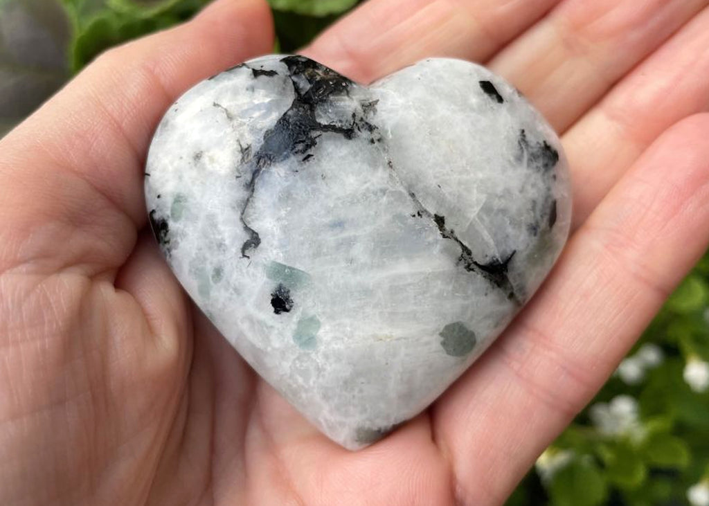 Polished Rainbow Moonstone Puff Heart