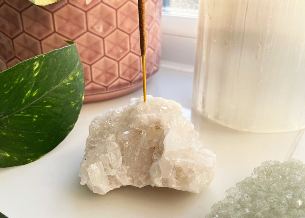 Deluxe Clear Quartz Cluster Incense Holder