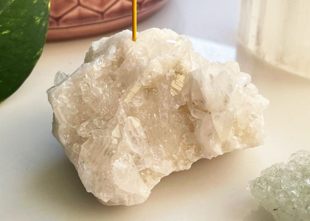 Deluxe Clear Quartz Cluster Incense Holder