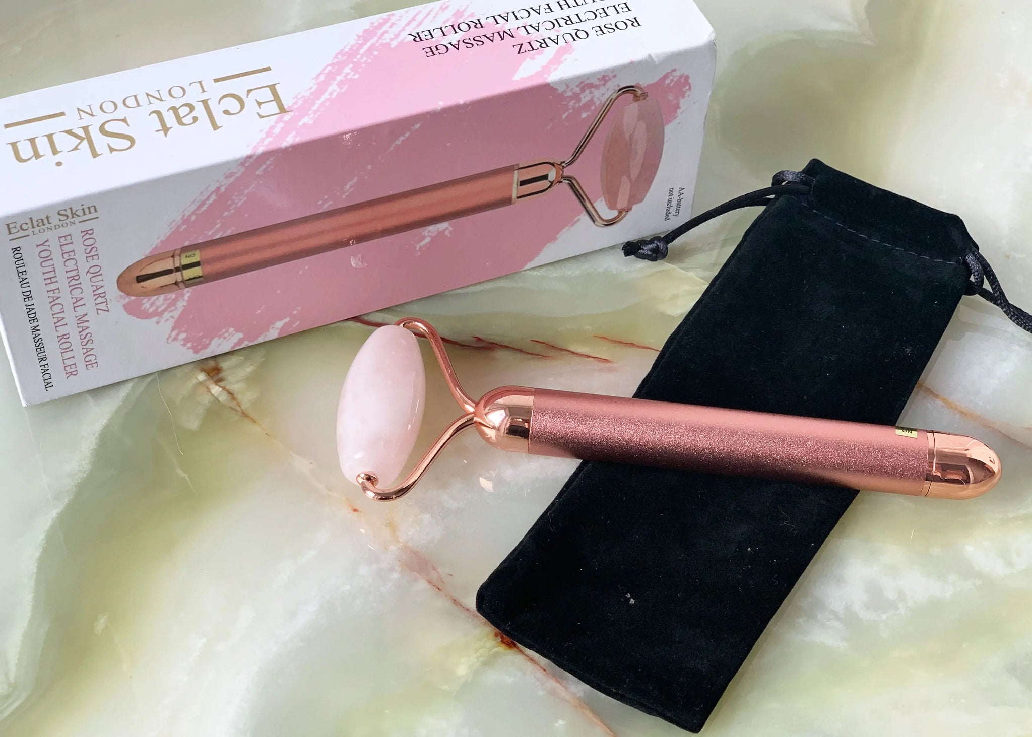 Eclat Skin Rose Quartz Electrical Massage Youth Facial Roller Hart, Body and Soul Eclat Skin Rose Quartz Electrical Massage Youth Facial Roller Hart, Body and Soul