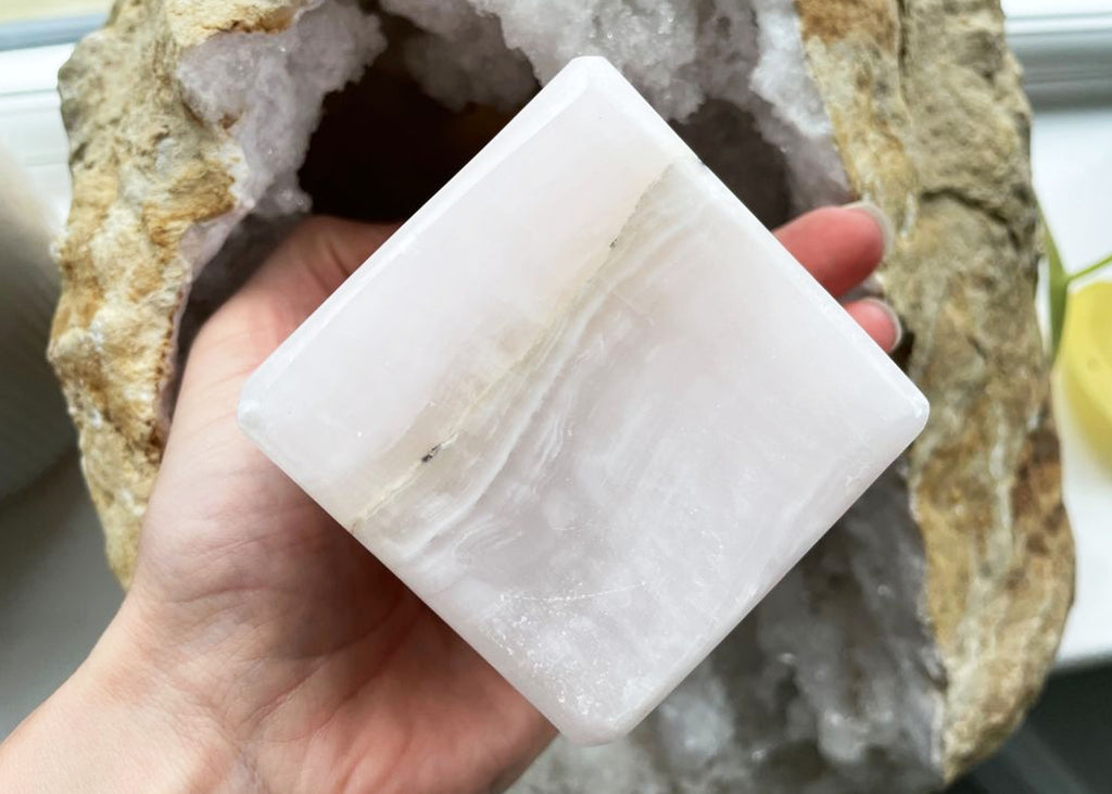 Extra Large Mangano Calcite Cube Carving