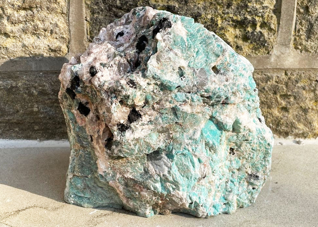 Extra Large Raw Amazonite, Smokey Quartz And Black Tourmaline Cut Base Boulder
