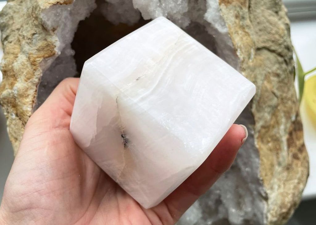Extra Large Mangano Calcite Cube Carving
