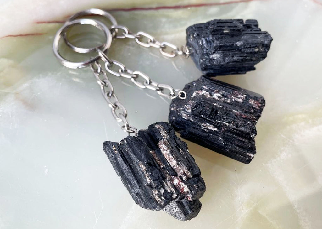 Raw Black Tourmaline (With Mica) Keyring