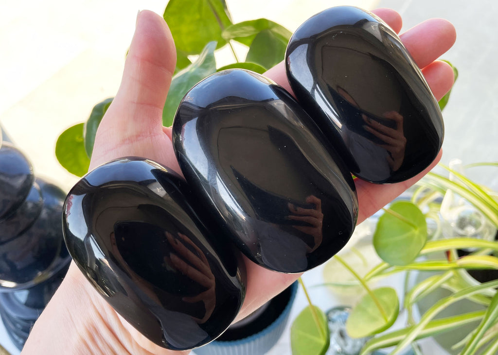 Large Black Obsidian Palm Stone/Pebble