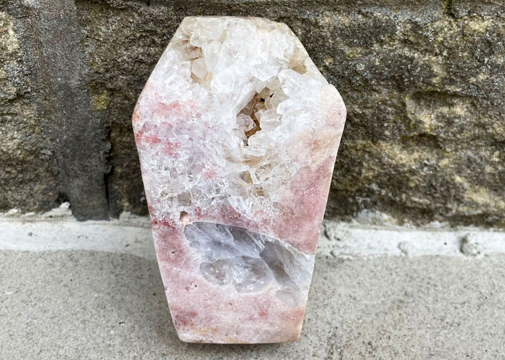 Carved And Polished Druzy Pink Amethyst Coffin