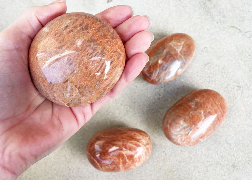 Peach Moonstone Palm Stone