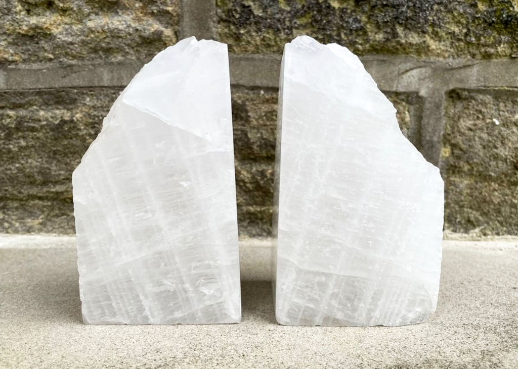 Pair Of Semi Polished Clear Quartz Bookends