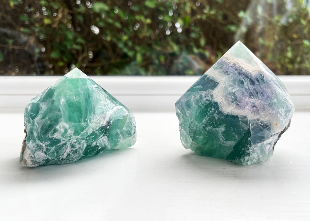 Semi-Polished Cut Base Rainbow Fluorite Point