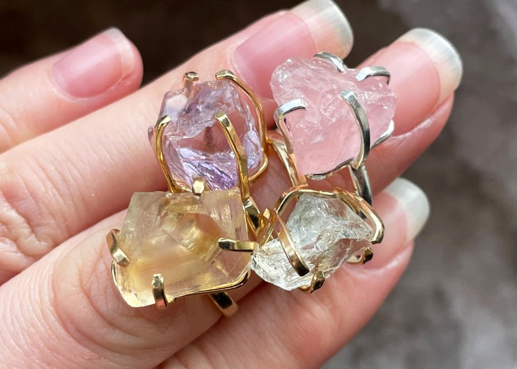 Gold Plated Raw Amethyst Simple Band Ring