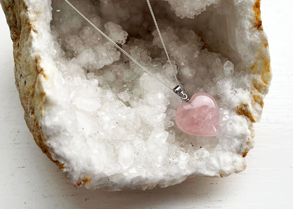 Rose Quartz Heart Pendant On 925 Silver Chain