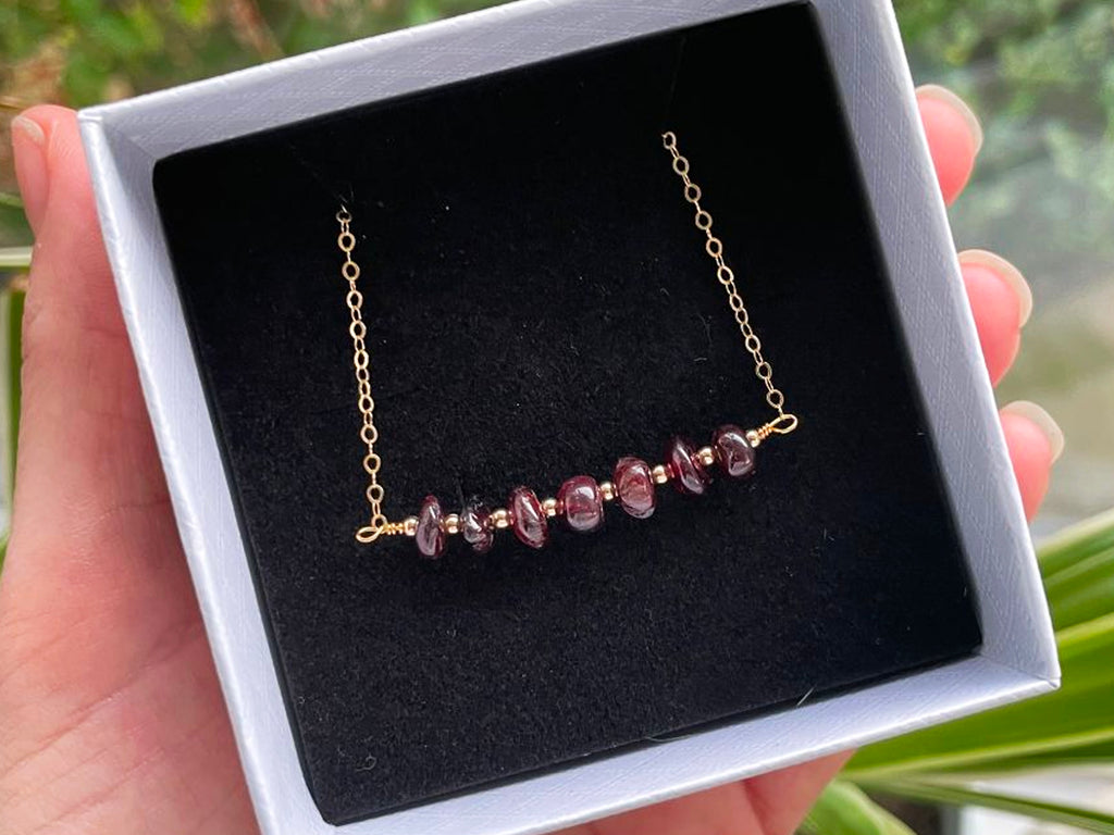 Almandine Garnet Bead Bar Necklace