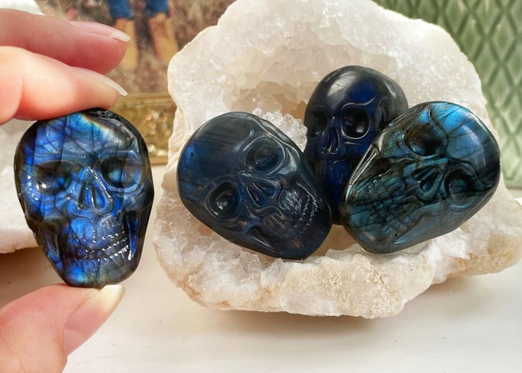 Labradorite Skull Face Carving