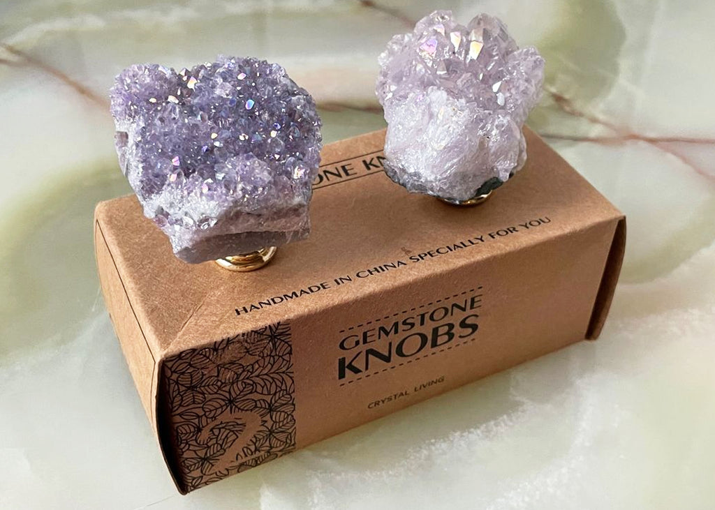 Pair Of Amethyst Aura Cluster Door Knobs