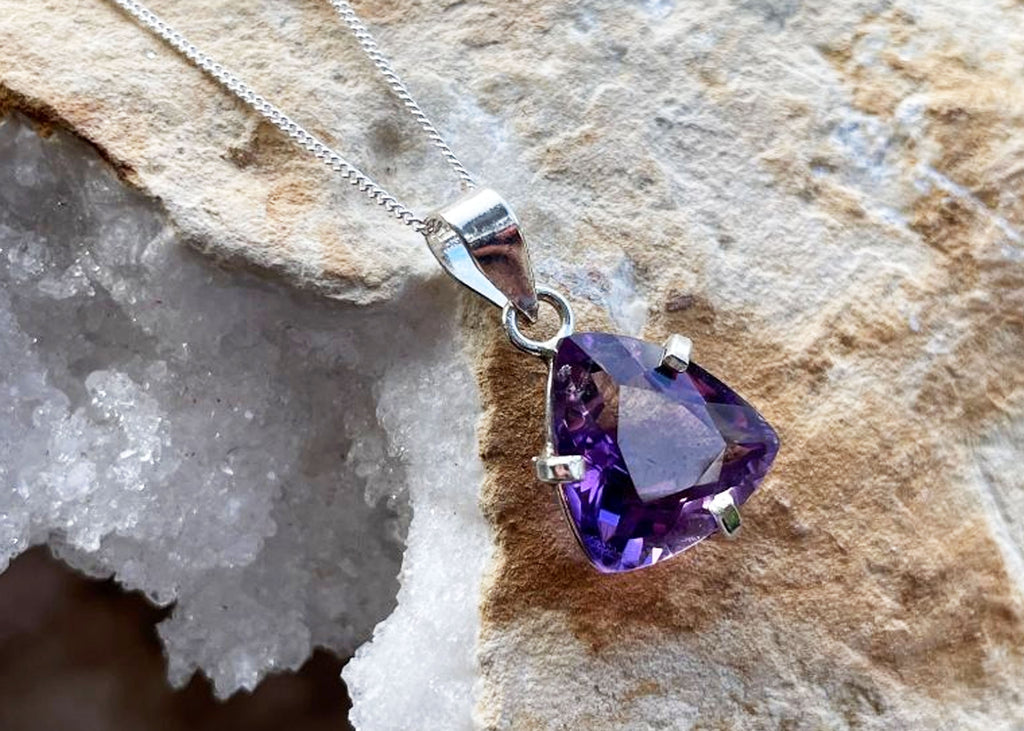 4-6 Carat Triangle Cut Amethyst Pendant Necklace