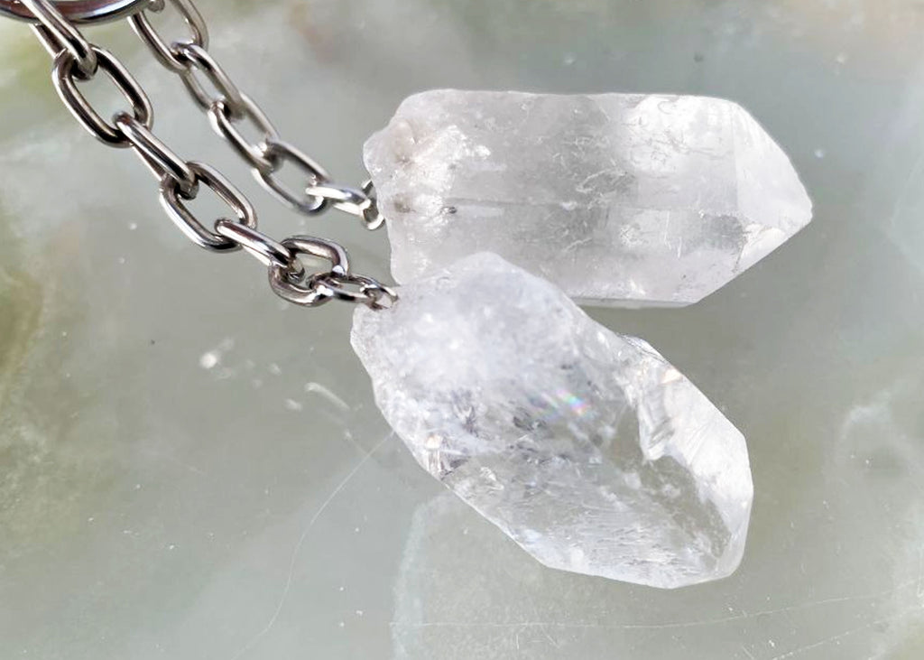 Clear Quartz Natural Point Keyring
