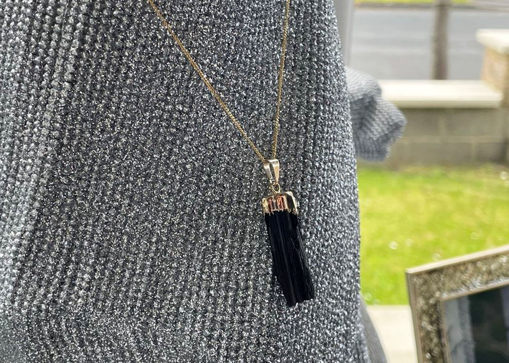 Black Tourmaline Pendant On Gold Vermeil Chain