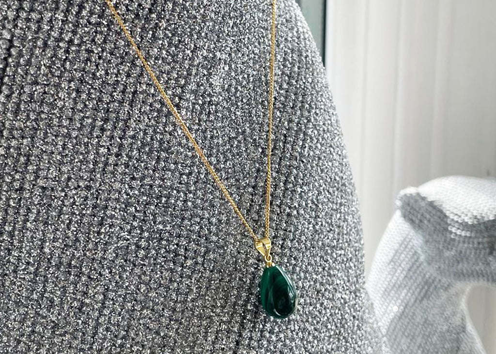 Malachite Teardrop Pendant On Gold Vermeil Chain