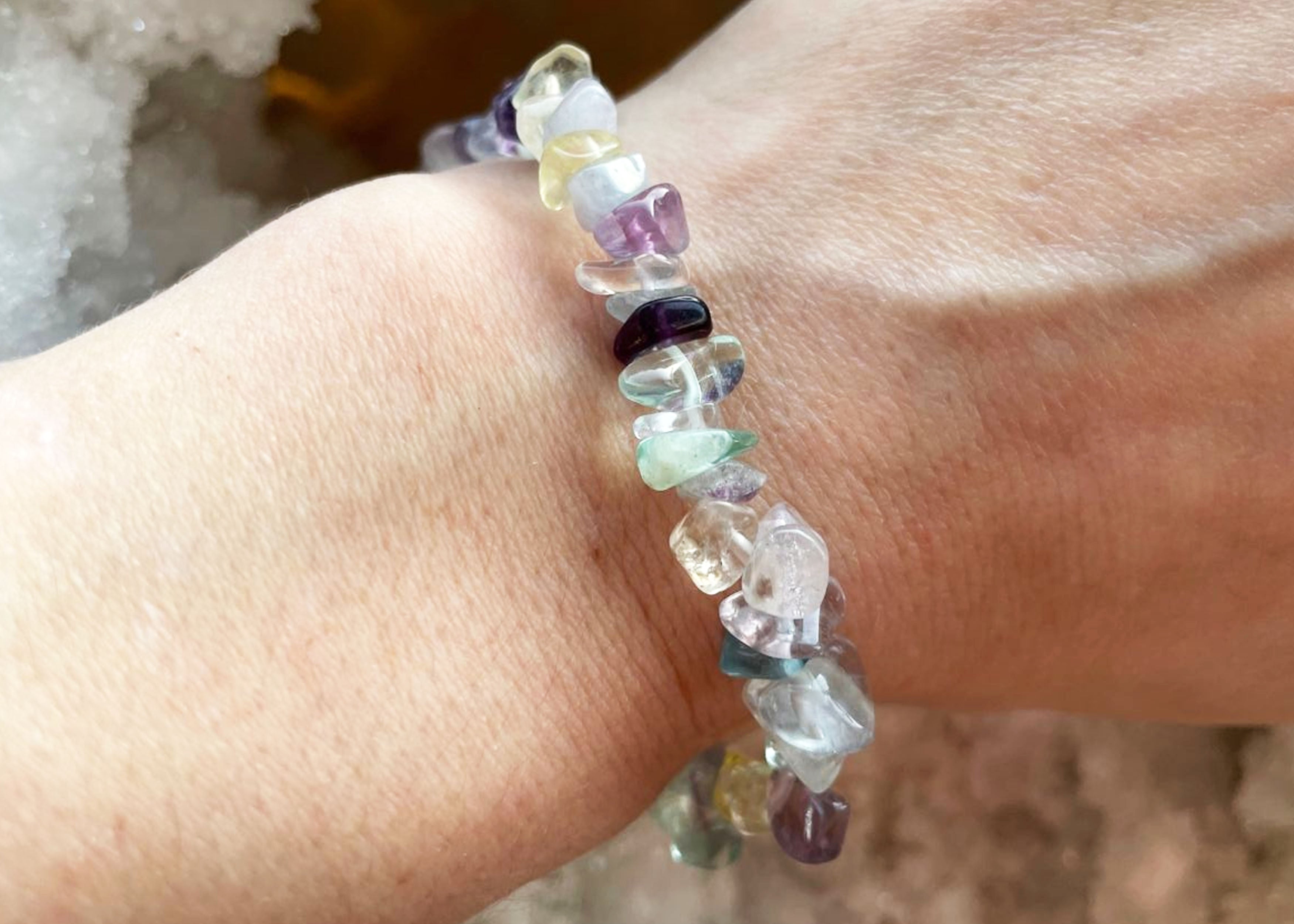 Rainbow Fluorite Gemstone Nugget Bracelet