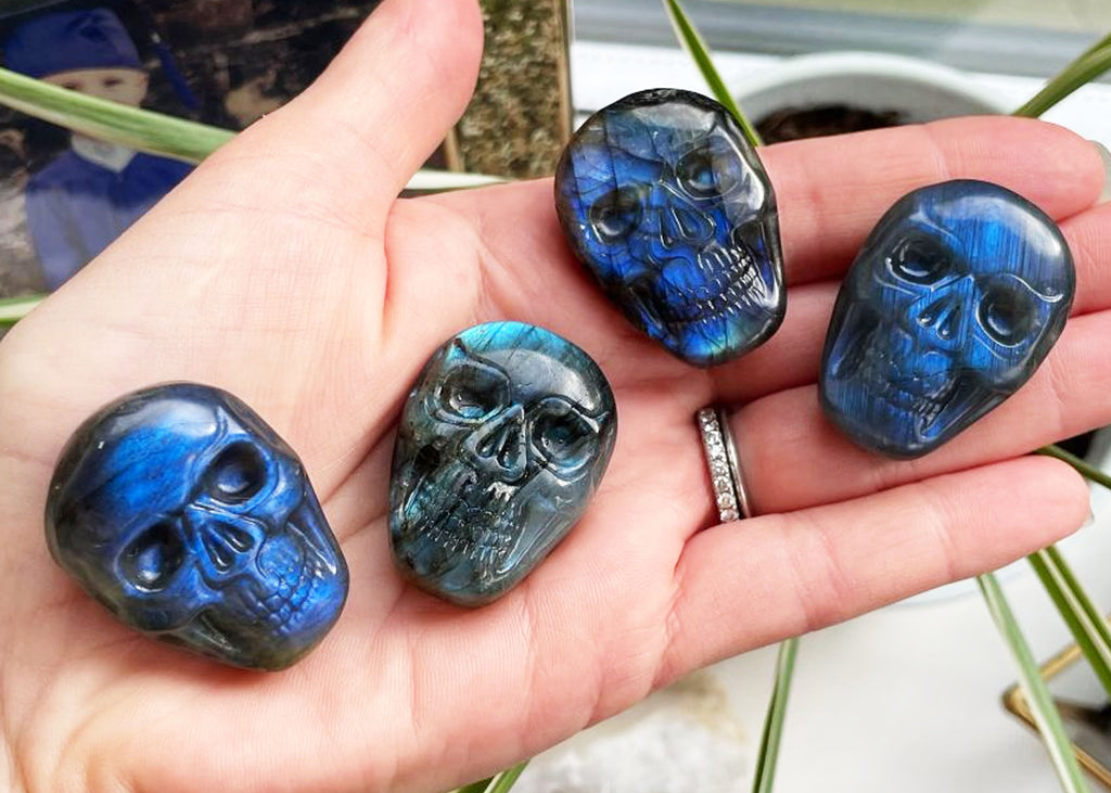 Labradorite Skull Face Carving