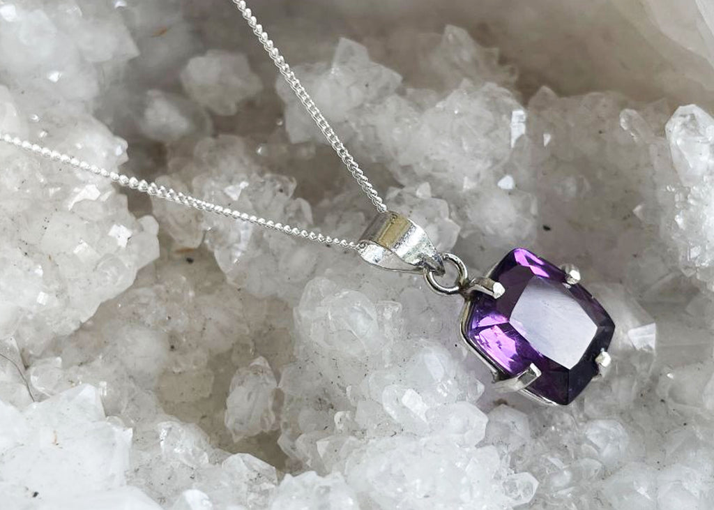 4-6 Carat Rectangle Cut Amethyst Pendant Necklace