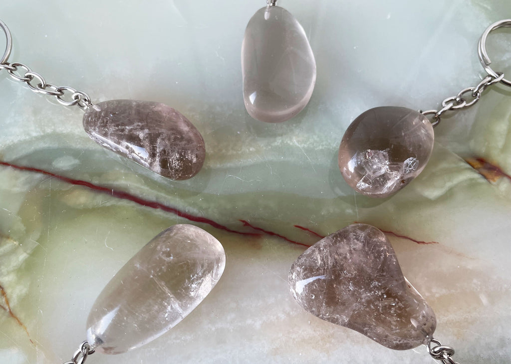 Smokey Quartz Polished Tumblestone Keyring.