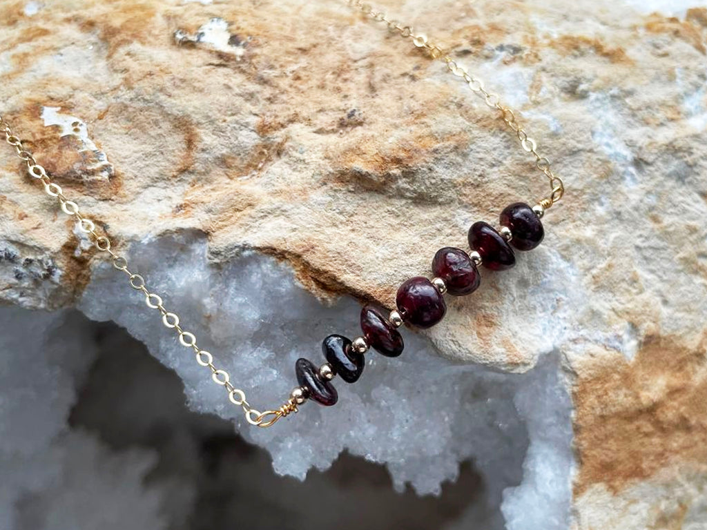 Almandine Garnet Bead Bar Necklace