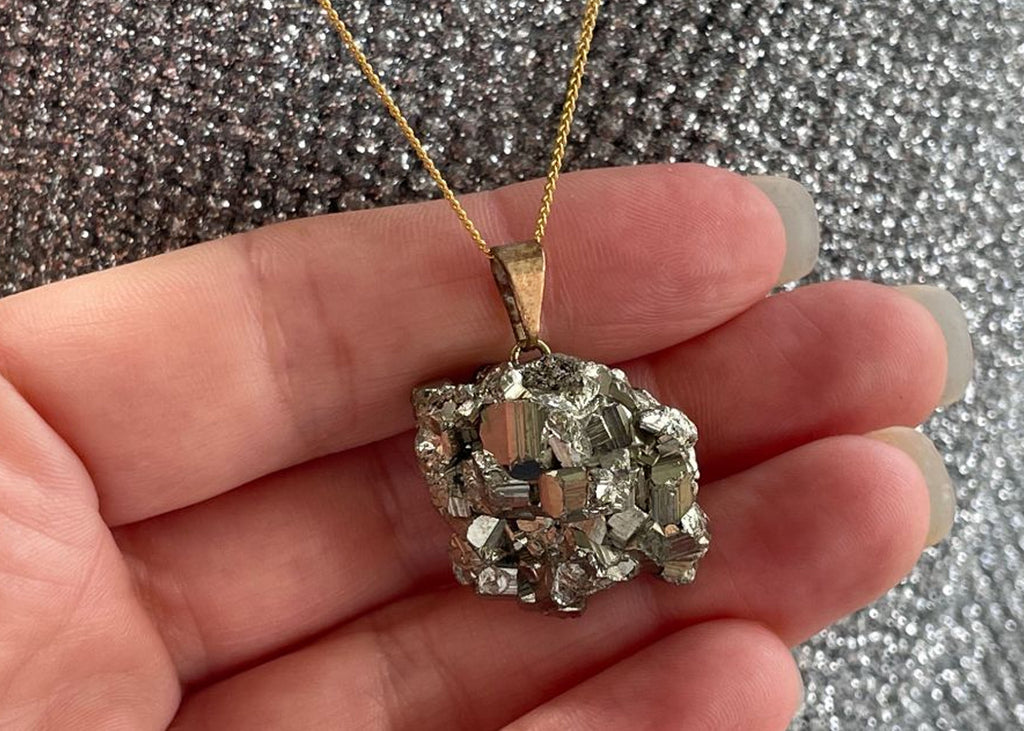 Pyrite Cluster Pendant On Gold Vermeil Chain