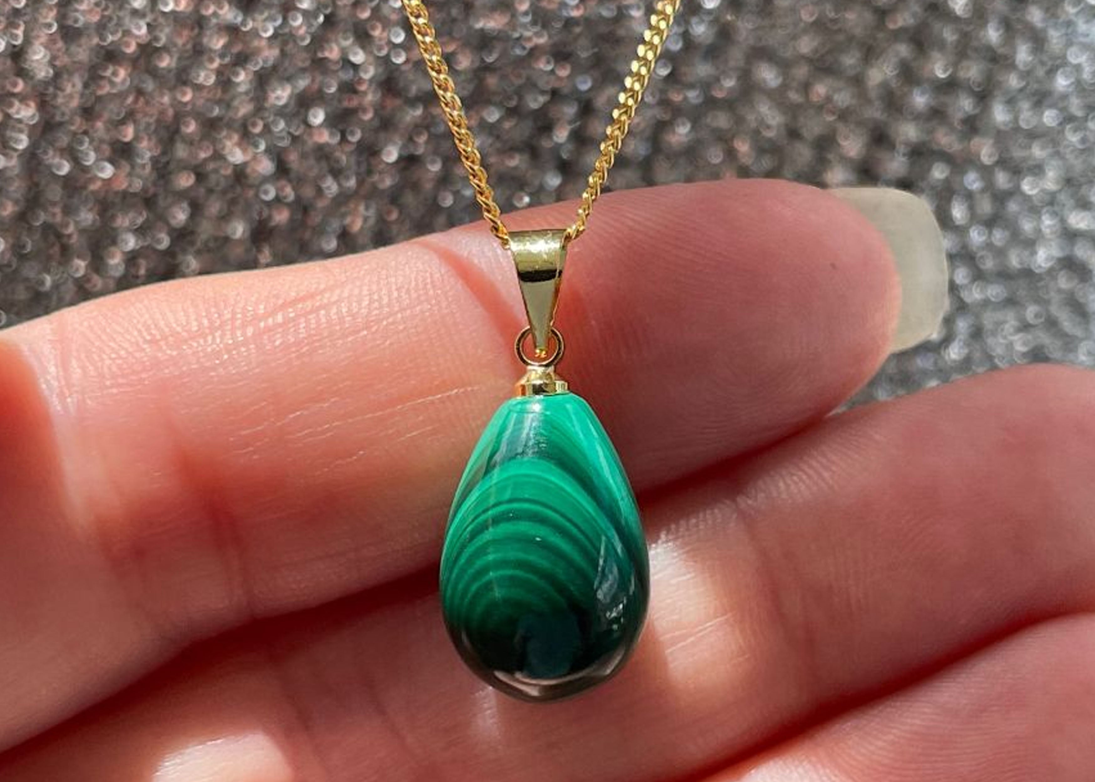 Malachite Teardrop Pendant On Gold Vermeil Chain – Hart, Body and Soul