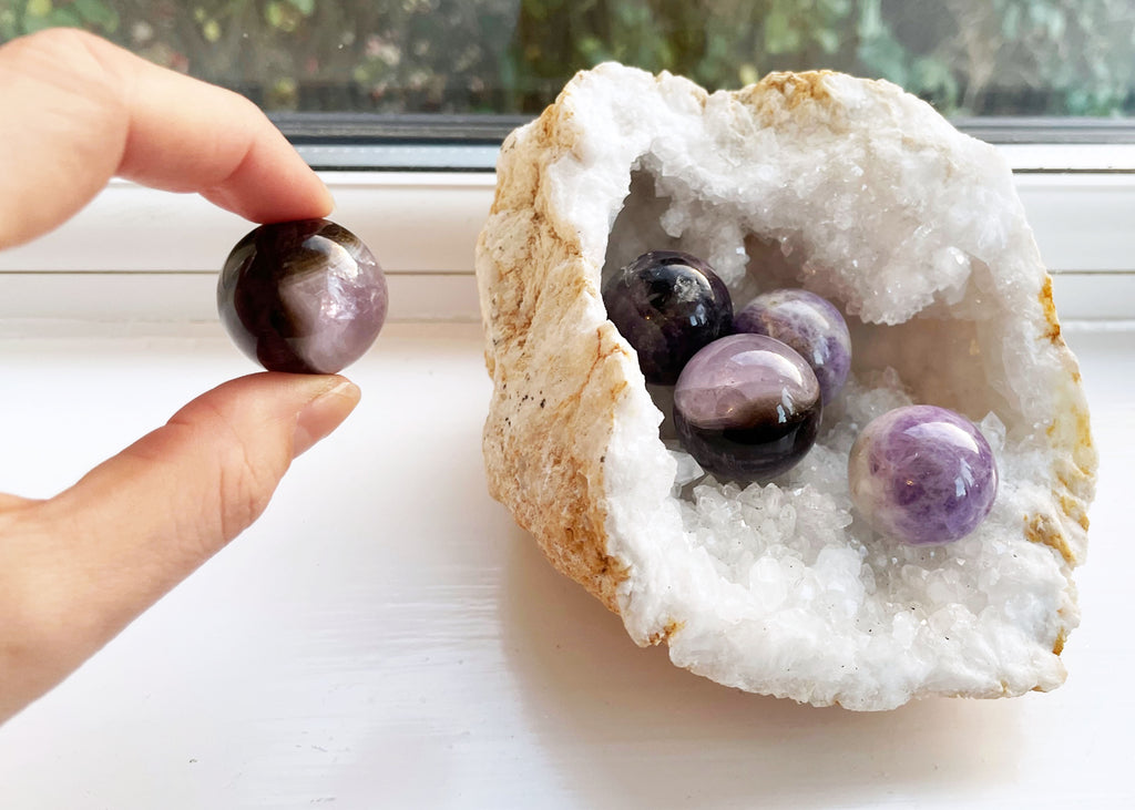 Polished Mini Chevron Amethyst Spheres