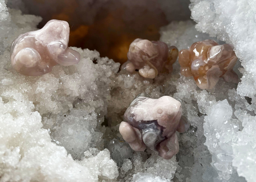 Carved And Polished Flower Agate Frog