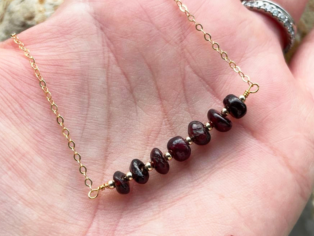 Almandine Garnet Bead Bar Necklace