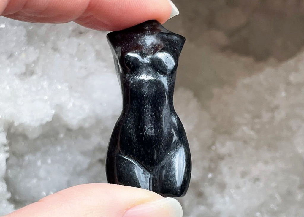 Mini Black Obsidian Goddess/Woman's Body Carving