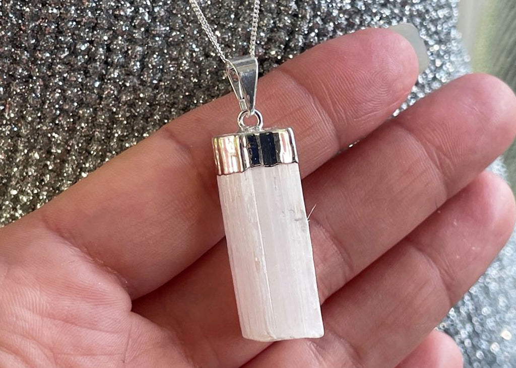 Selenite Pendant On 925 Silver Chain