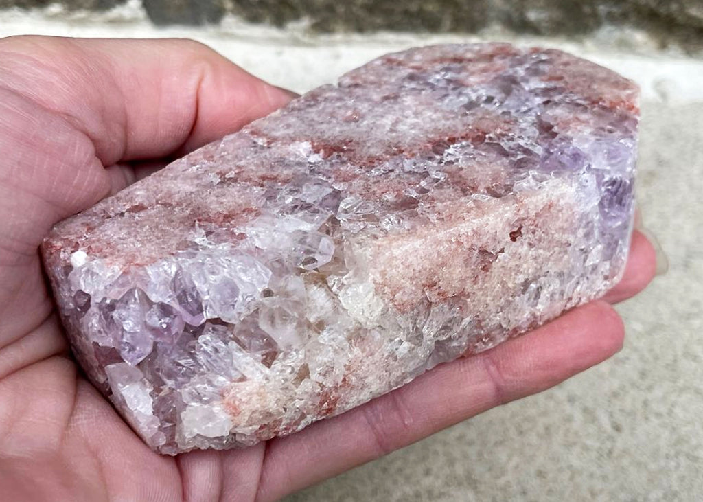 Carved And Polished Druzy Pink Amethyst Coffin