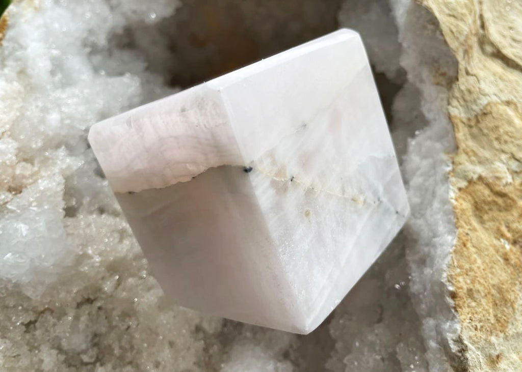 Extra Large Mangano Calcite Cube Carving