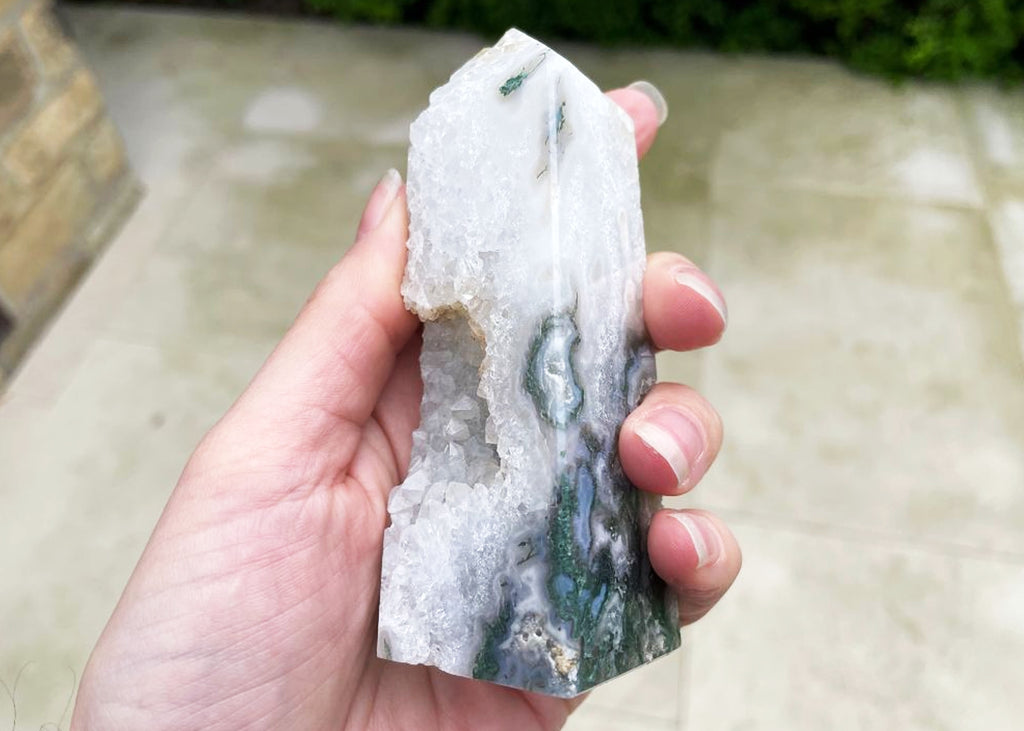 Druzy Moss Agate Tower