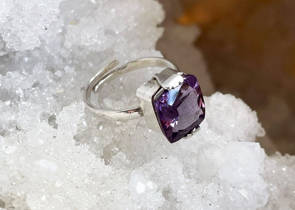4-6 Carat Square Cut Amethyst Sterling Silver Ring