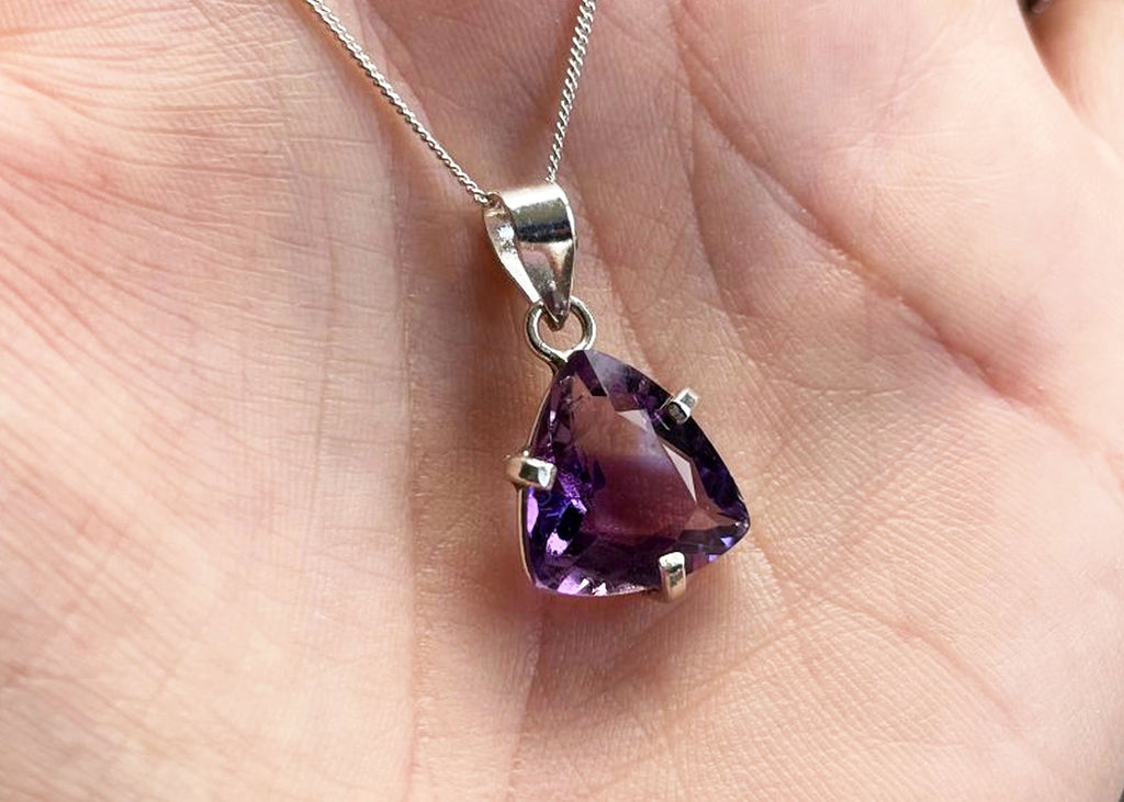 4-6 Carat Triangle Cut Amethyst Pendant Necklace