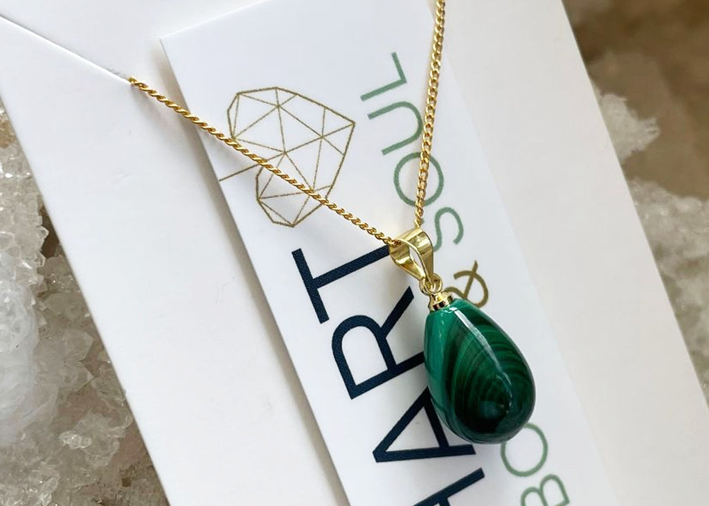 Malachite Teardrop Pendant On Gold Vermeil Chain