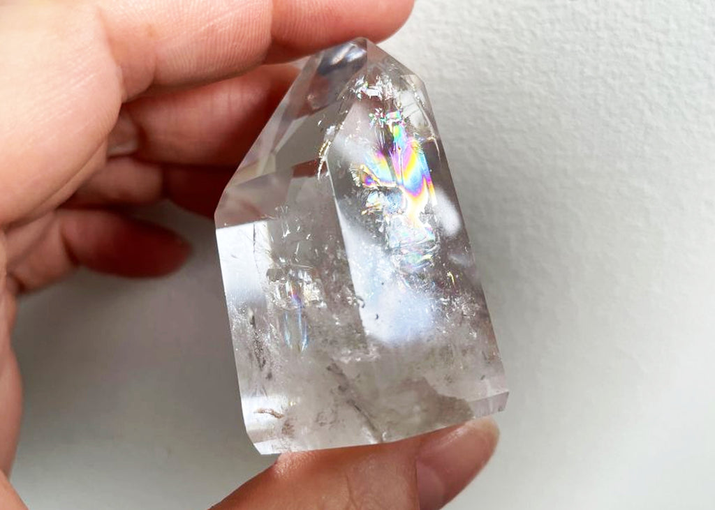 Flashy Clear Quartz Polished Point With Rainbows