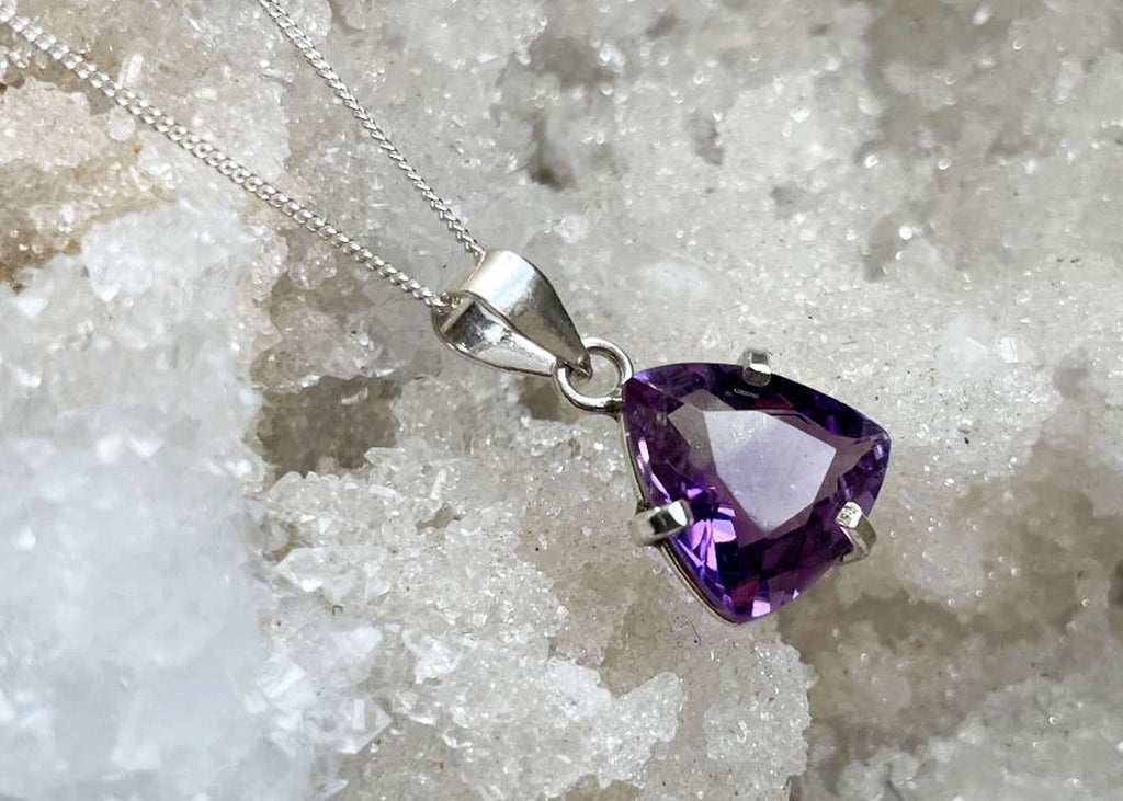 4-6 Carat Triangle Cut Amethyst Pendant Necklace