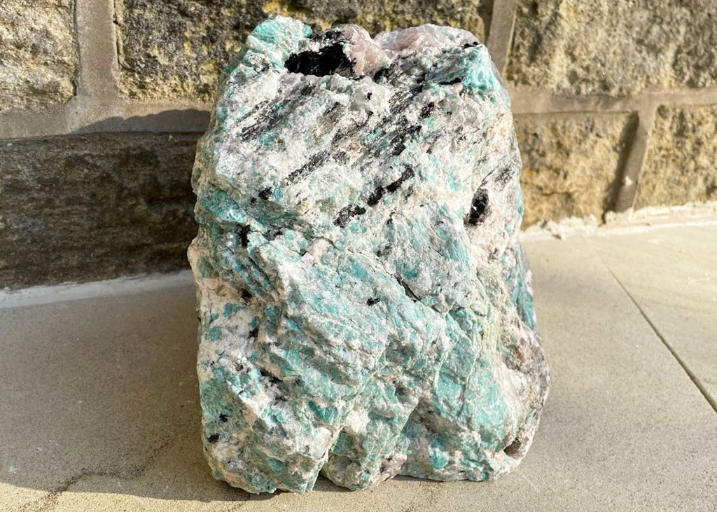 Extra Large Raw Amazonite, Smokey Quartz And Black Tourmaline Cut Base Boulder