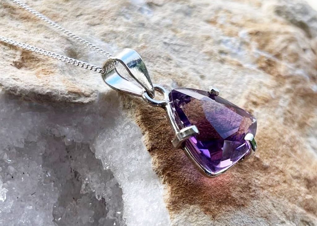 4-6 Carat Triangle Cut Amethyst Pendant Necklace