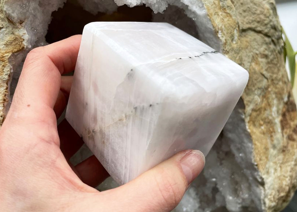 Extra Large Mangano Calcite Cube Carving